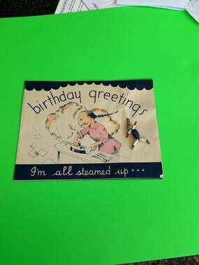 1203 Birthday Greetings Greeting Card with Attached Wooden Bead Figure